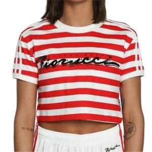 “Adidas Meets Fiorucci” Red and White Striped Cropped Tee